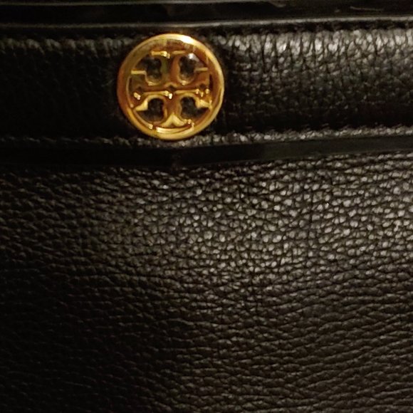 Tory Burch Jaden Horsebit Large Black Leather Zippered Tote Logo - Picture 2 of 11